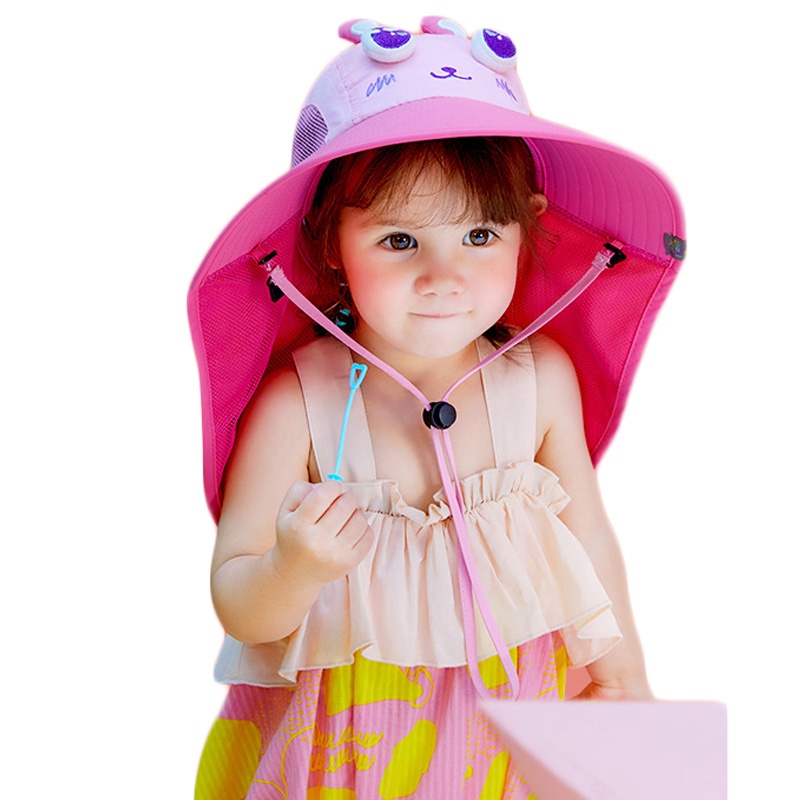 Nón Tai Bèo Chống Nắng Kèm Tấm Chắn Bảo Vệ Cổ Gấp Gọn In Hoạt Hình Dễ Thương Cho Bé