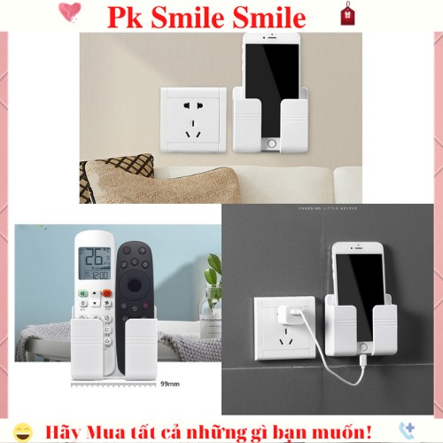 Kệ Dán Tường Giá Đỡ Sạc Điện Thoại,  Để Remote - Có Khe Dây Sạc