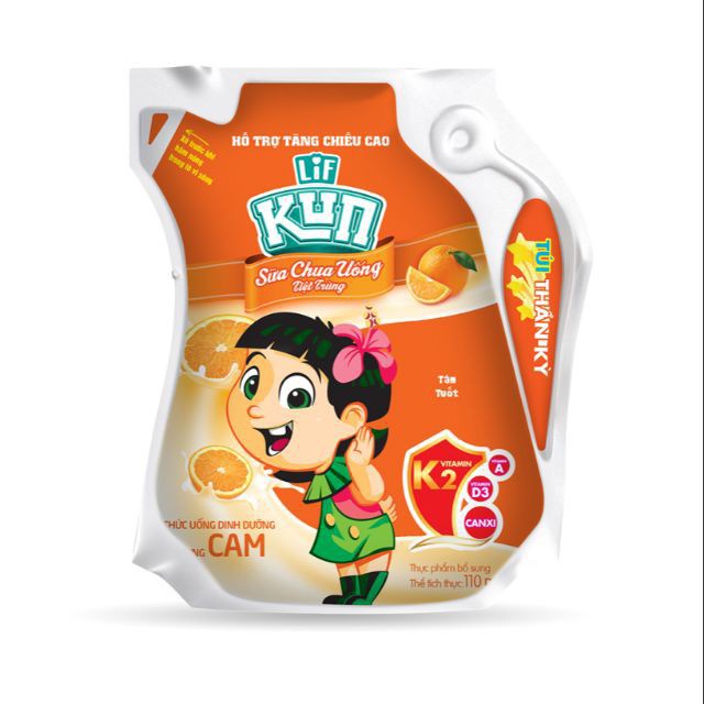 Sữa Kun Hương Cam/ Dâu/ Socola/ Nho/ Ổi Túi 110ml