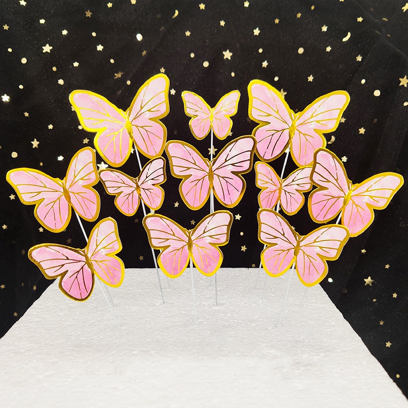 Set 10 Phụ Kiện Trang Trí Bánh Kem Hình Bươm Bướm Dễ Thương