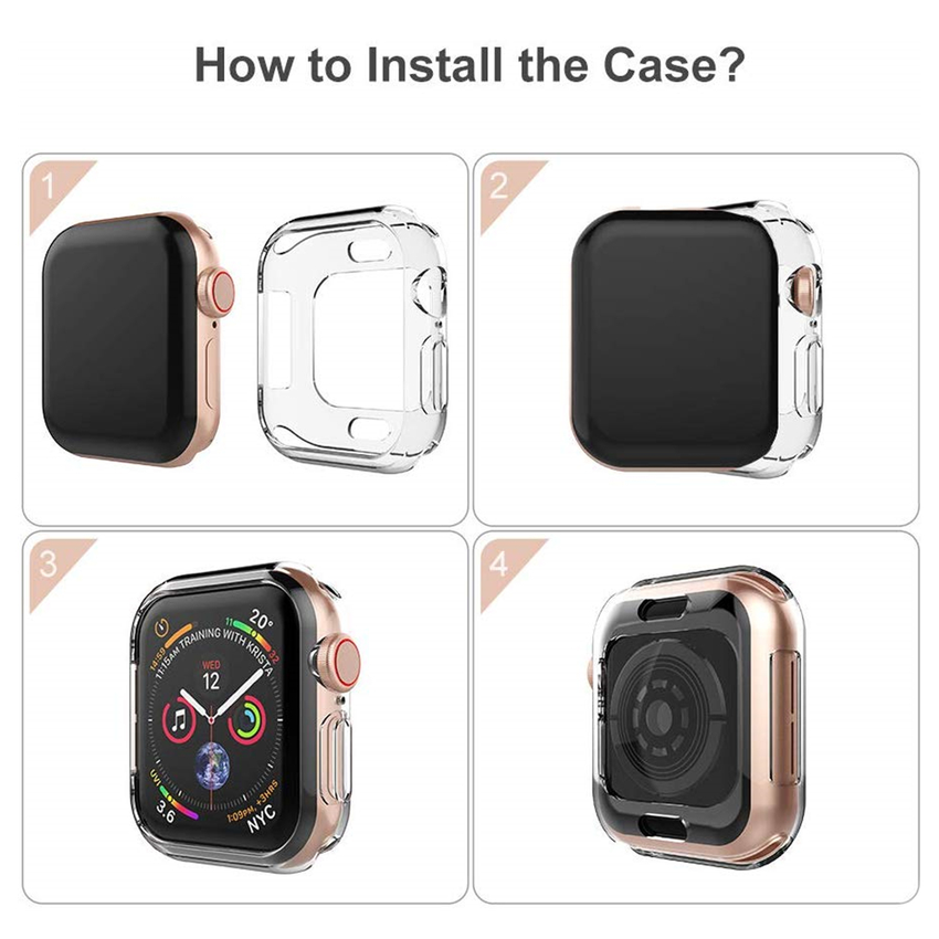 Ốp Lưng Nhựa Nhiệt Dẻo Trong Suốt Cho Apple Watch Se 6 5 4 3 2 1 4mm 40mm 38mm 42mm 360