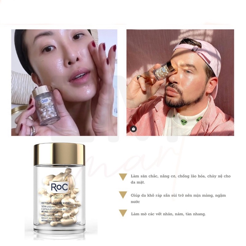 Tinh chất dạng viên chống nhăn da roc roc retinol correxion line smoothing night serum capsules 30viên Hàng Pháp