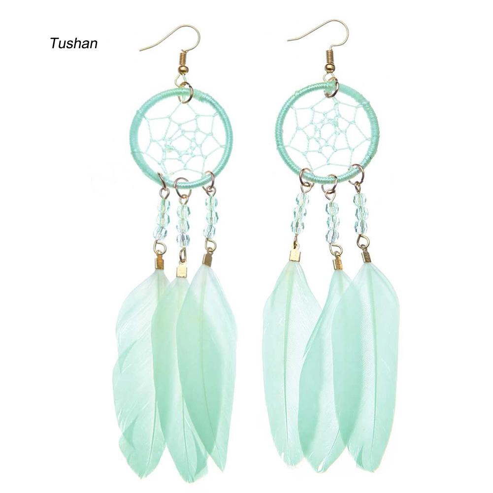 Đôi khuyên tai dài kiểu Dream Catcher gắn lông vũ thời trang cho nữ