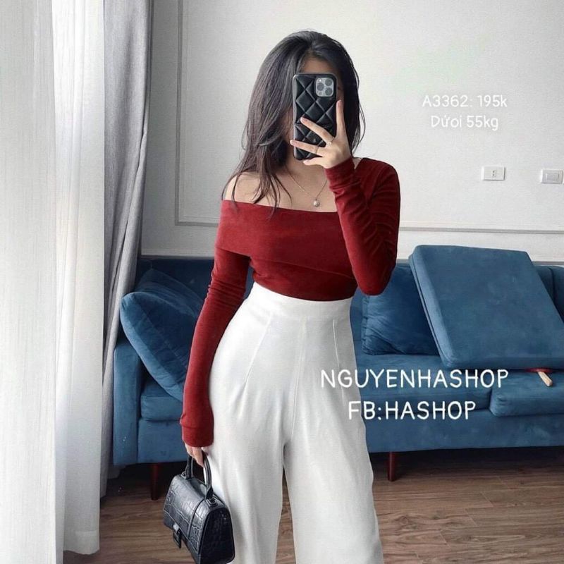 Áo thun borip lệch vai tay dài