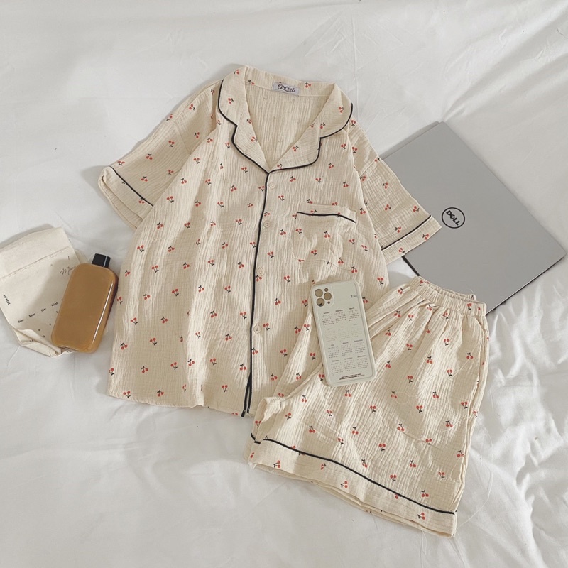 Set Bộ Ngủ Vải Đũi Xô Mềm Mát Thấm Hút Phong Cách Hàn Quốc _theday | BigBuy360 - bigbuy360.vn