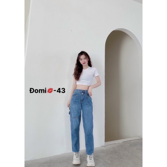 Quần baggy jean Domi lưng siêu cao mạc tami ( kèm video)
