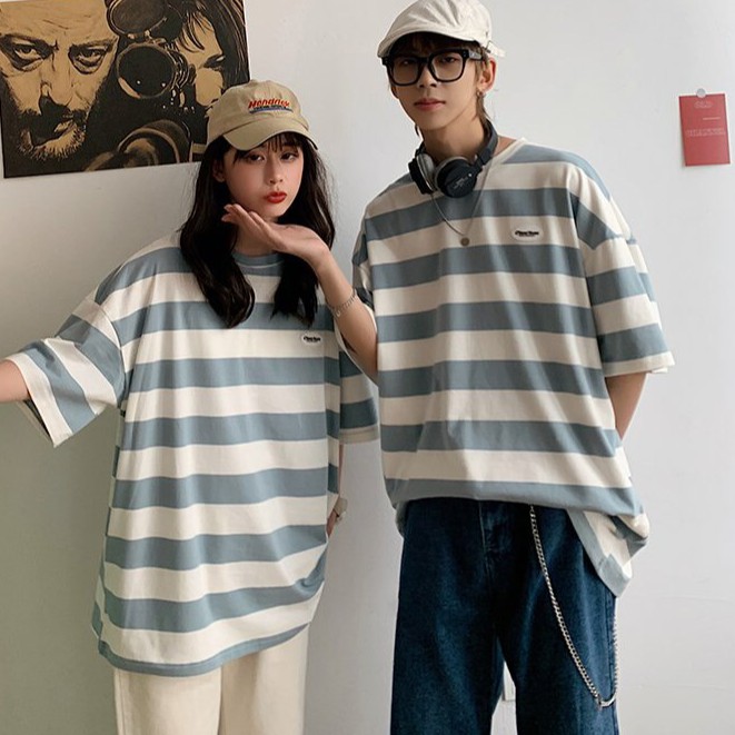 Áo thun tay lỡ form rộng - phông nam nữ cotton oversize - T shirt sọc tem tròn a - 2N Unisex