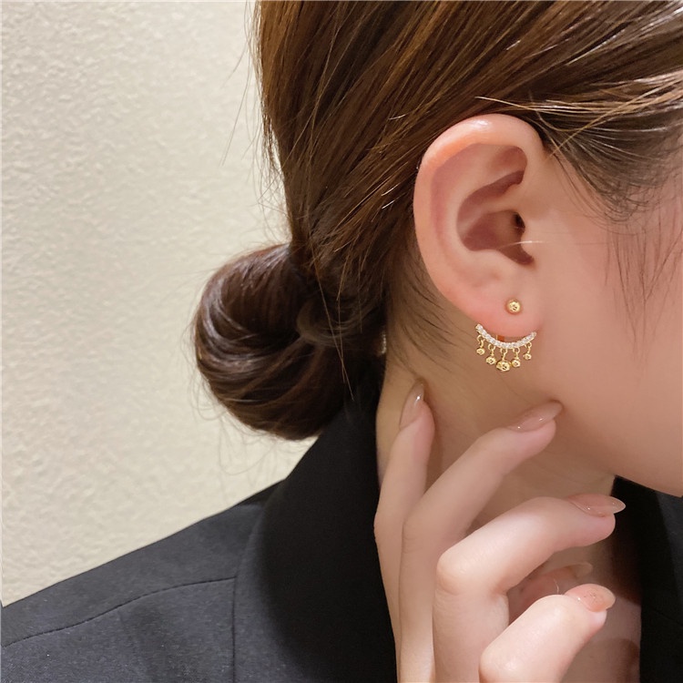 Bông Tai Xỏ Hạt Kim Cương Lấp Lánh Phong Cách Hàn Quốc Cổ Điển Dành Cho Nữ