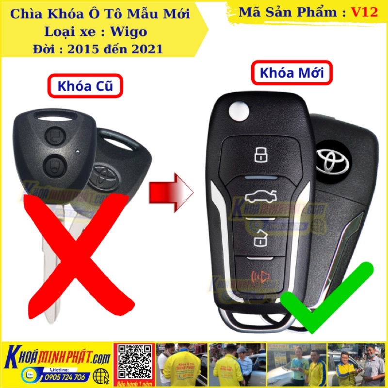 Chìa khóa xe Toyota Wigo mẫu V12