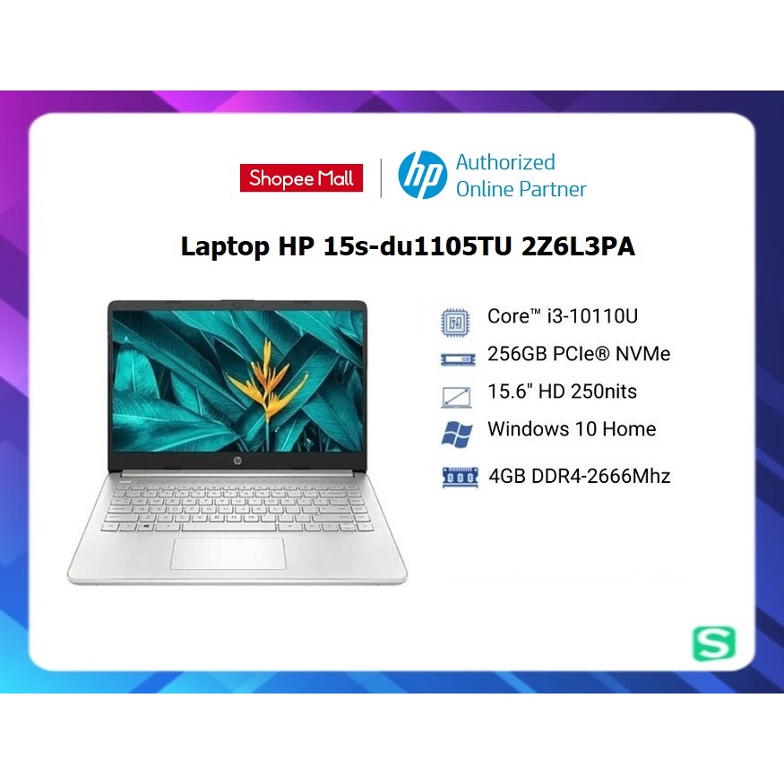 [ELHP13 giảm 10% CAP 2TR MBS 13TR] Laptop HP 15s-du1105TU 2Z6L3PA (i3-10110U/ 4GB/ 256GB SSD/ 15.6/ VGA ON