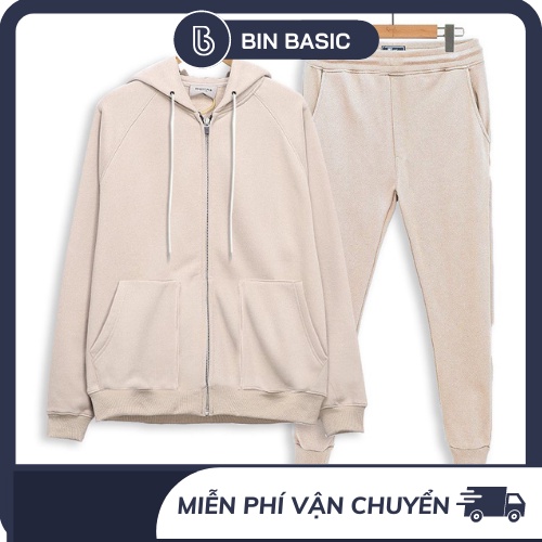 Bộ nỉ nam nữ có khóa phong cách mới, bộ thể thao hai màu có mũ cực chất