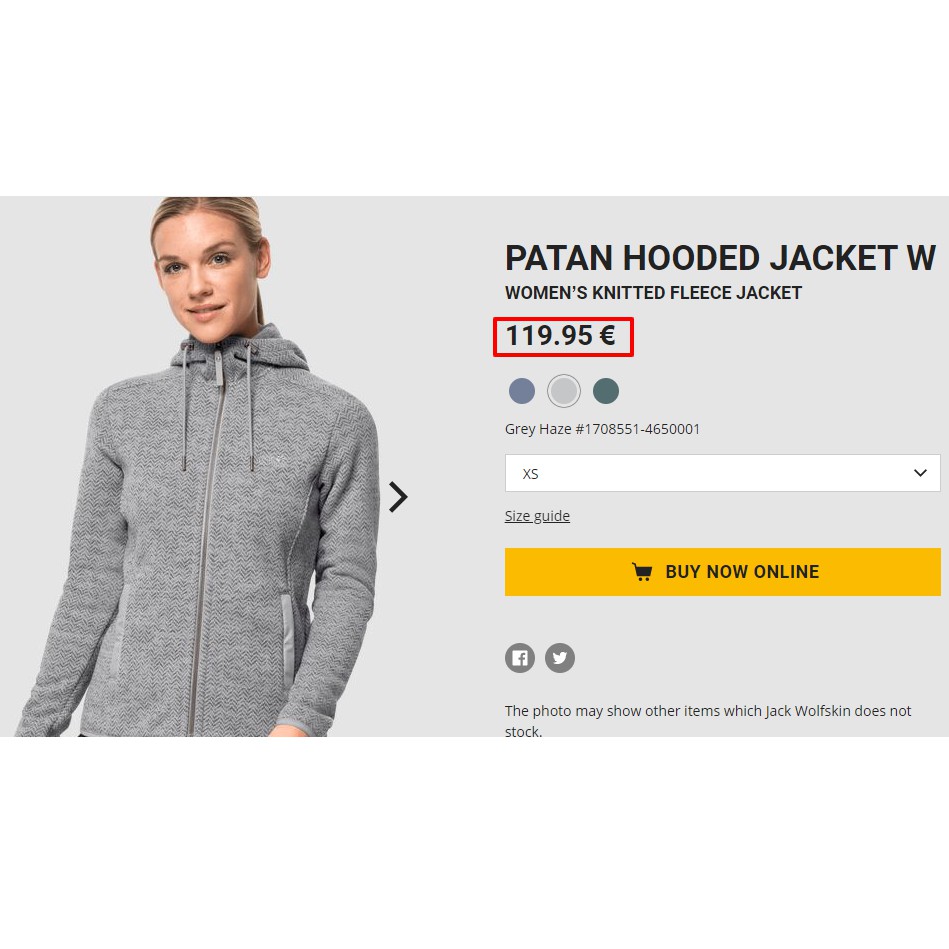 Áo khoác Jack Wolfskin PATAN HOODED JACKET 1708551 size M