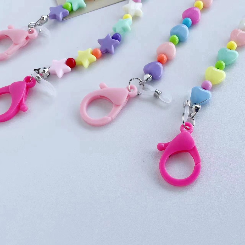 Dây Đeo Mắt Kính Hình Trái Tim Đính Hạt Đơn Giản Màu Kẹo Phong Cách Mới
