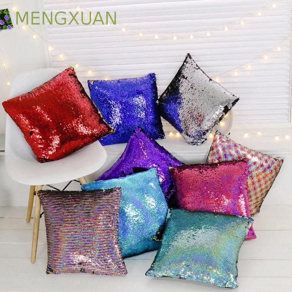 Vỏ gối vuông kim sa lấp lánh kiểu vảy cá màu trơn khóa ẩn 40x40cm