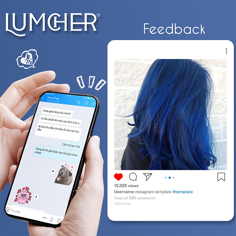 Thuốc nhuộm tóc Xanh Biển kèm tẩy tại nhà chính hãng Lumcher LC17
