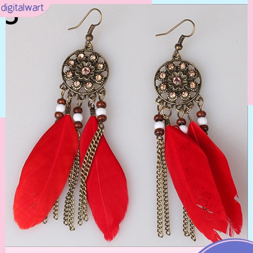 Đôi khuyên tai dáng dài hình dreamcatcher đính lông vũ Bohemian dành cho nữ