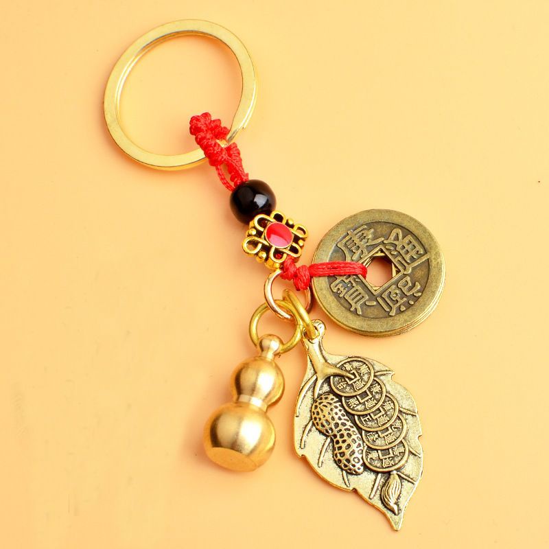 Móc khóa xe máy ô tô đồng thau hình bầu hồ lô phong thủy may mắn