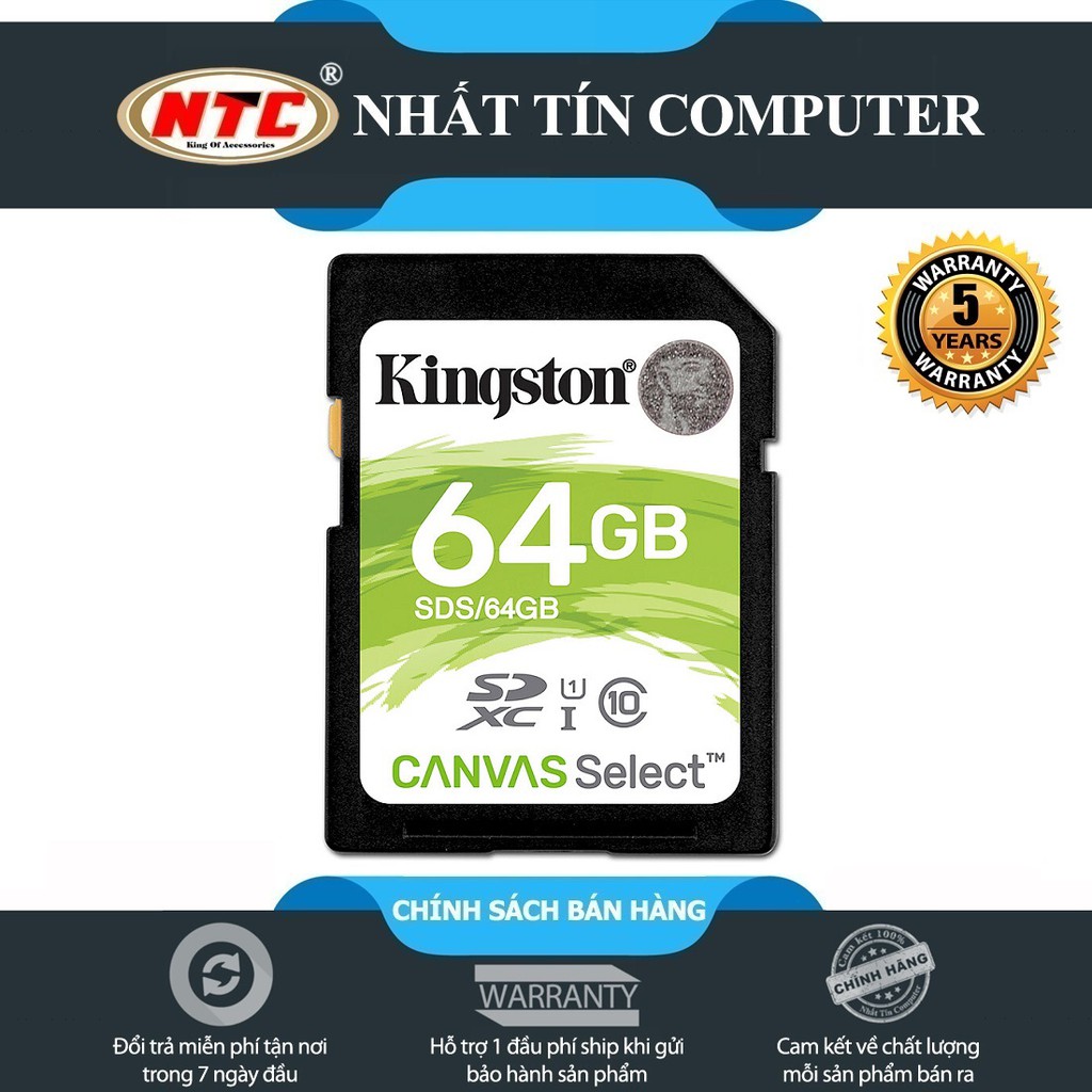 Thẻ nhớ Máy Ảnh SDXC Kingston 64GB UHS-I U1 80MB/s - CANVAS Select (Trắng)