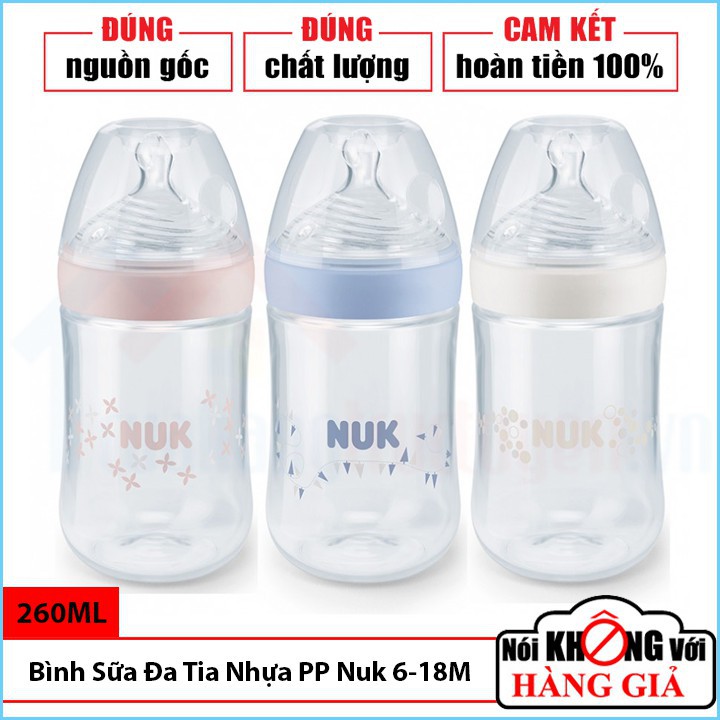 [CHÍNH HÃNG ĐỨC] Bình Sữa Cổ Hẹp Nhựa PP Đa Tia Silicone Dẹt Chỉnh Nha NUK Nature Sense 260Ml Cho Trẻ Trên 6 Tháng Tuổi