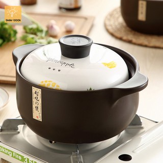 Nồi gốm sứ nâu hầm canh, kho cá - họa tiết dứa với men kháng khuẩn - nhiều dung tích cho mọi nhà