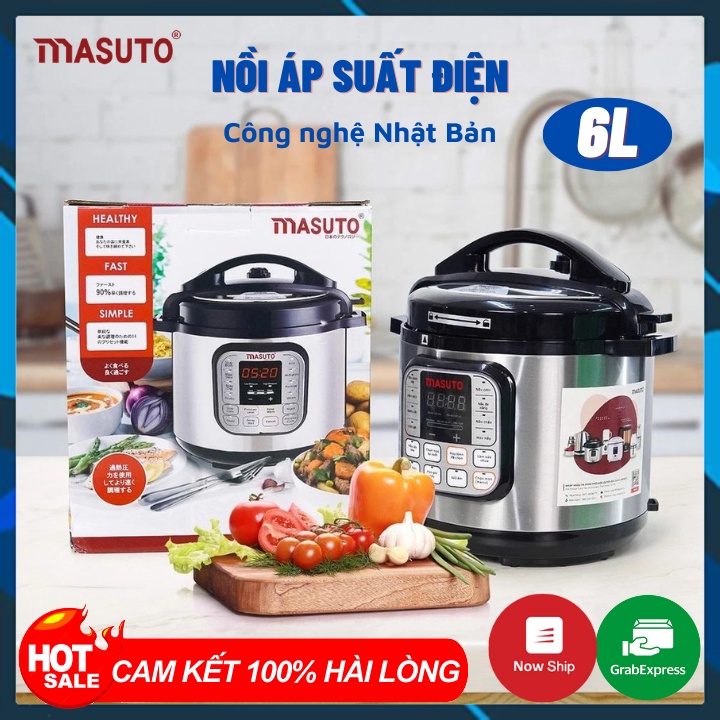 Nồi áp suất điện Masuto 6L thông minh, đa năng 7 trong 1 công suất 1100W công nghệ Nhật Bản, Bảo Hành 12 tháng