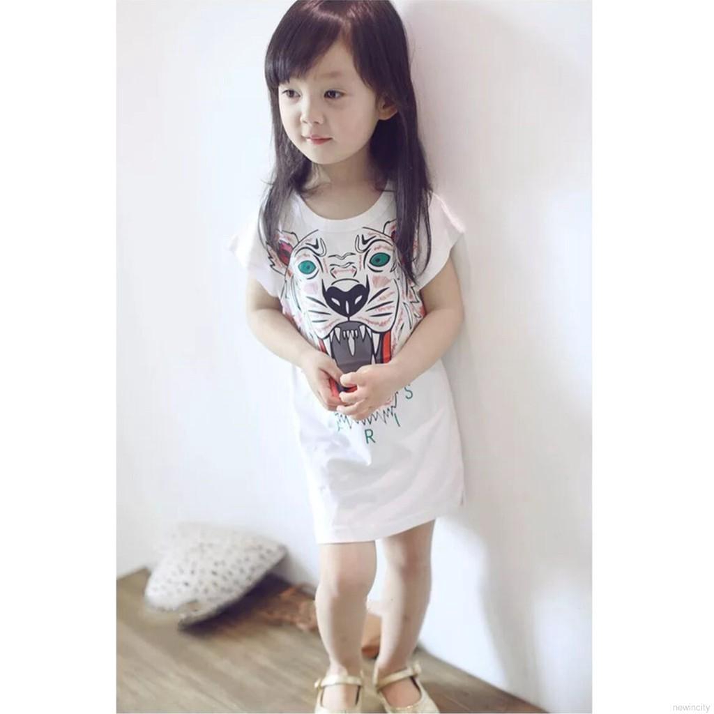 Đầm thun ngắn tay in hoạt hình cho bé gái