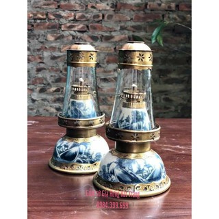 01 đèn thờ bọc đồng gốm sứ Gia Hưng Bát Tràng
