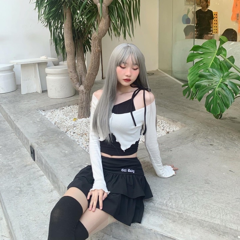 GILL BABY | Áo croptop trễ vai tay dài màu trắng cuốn biên đi chơi hẹn hò đi biển (GIRL CRUSH TOP) | BigBuy360 - bigbuy360.vn