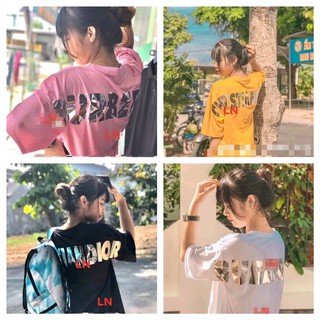 áo thun tay lỡ in chữ lưng vai phản quang ánh gương