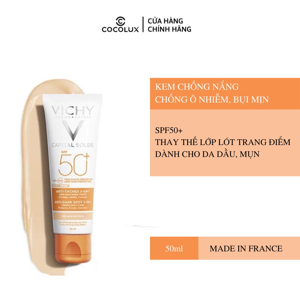 Kem Chống Nắng Vichy Giảm Mụn Capital Soleil 3in1 SPF 50+ 50ml