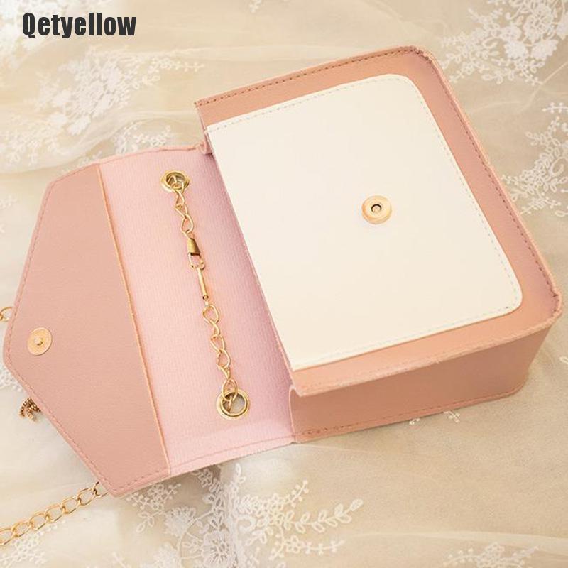 Túi đeo chéo mini phối dây xích màu vàng thời trang cho nữ