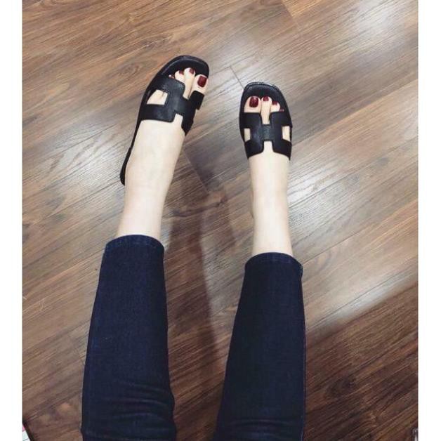 Dép Lê da nữ  chữ H trơn lót may viền chắc chắn, đôi dép Huyền thoại thời  trang truyền thống