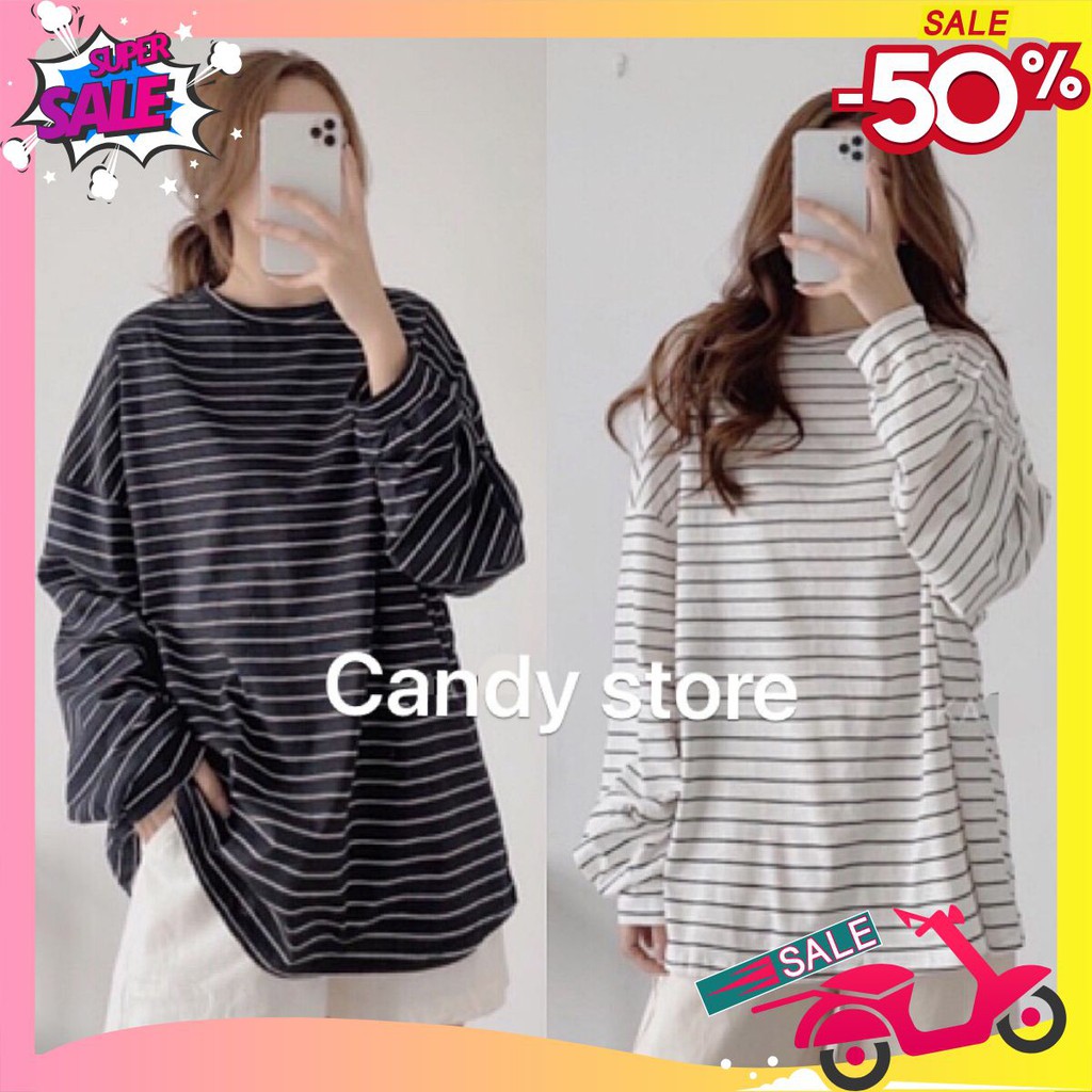 Áo thun nữ 🦋 kẻ ngang form thụng chất len tăm siêu bền mềm mịn mix kèm chân váy hay quần jeans