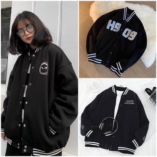 Áo Khoác BomBer Cúc Bấm - Áo Nỉ In Unisex Bo Viền Trắng Thể Thao