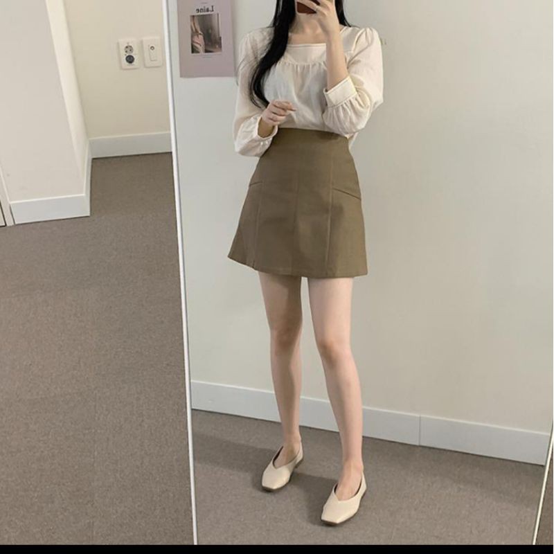 Set áo babydoll cổ vuông chân váy dáng A hàn quốc