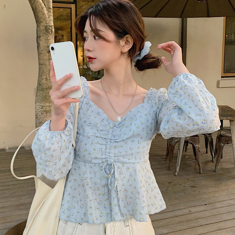 Áo Kiểu Chất Chiffon Hoạ Tiết Hoa Thiết Kế Cổ Chữ V Nữ Tính | BigBuy360 - bigbuy360.vn