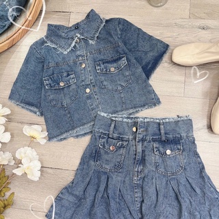 Set jean 2 túi + chân váy xếp li