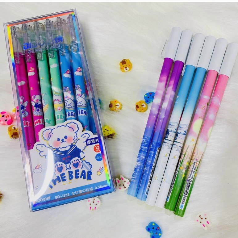 Bút mực Gel Tẩy Xóa Được thân thon tròn phù hợp tay nắm học sinh (mực đậm và đều)