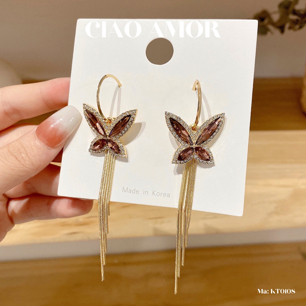 Khuyên tai nữ, bông tay dài cánh đỏ cam Trang sức Ciao Amor - KT0108