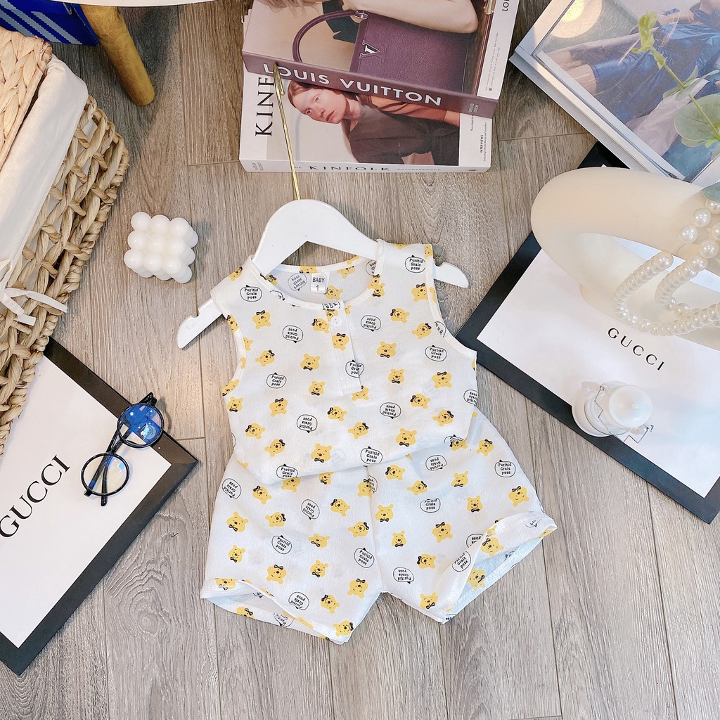 Bộ 3 Lỗ Hoạ Tiết Gấu Đáng Yêu Cho Bé Chất Liệu Vải Xô Muslin Đủ Size Từ 8-18Kg VNXK Nhật-Hàn