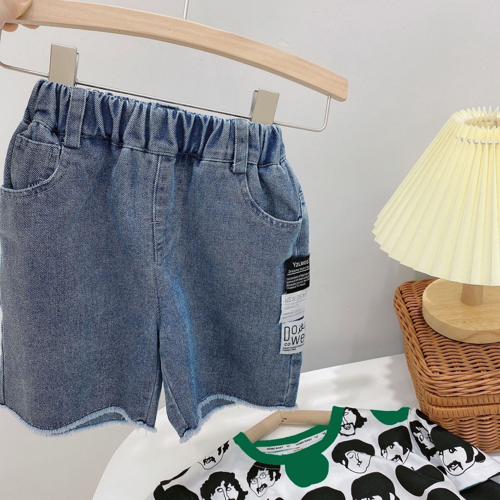 QB216- Quần short jean bé trai tua gấu tem vải sz 90-140, quần đùi cho bé thời trang