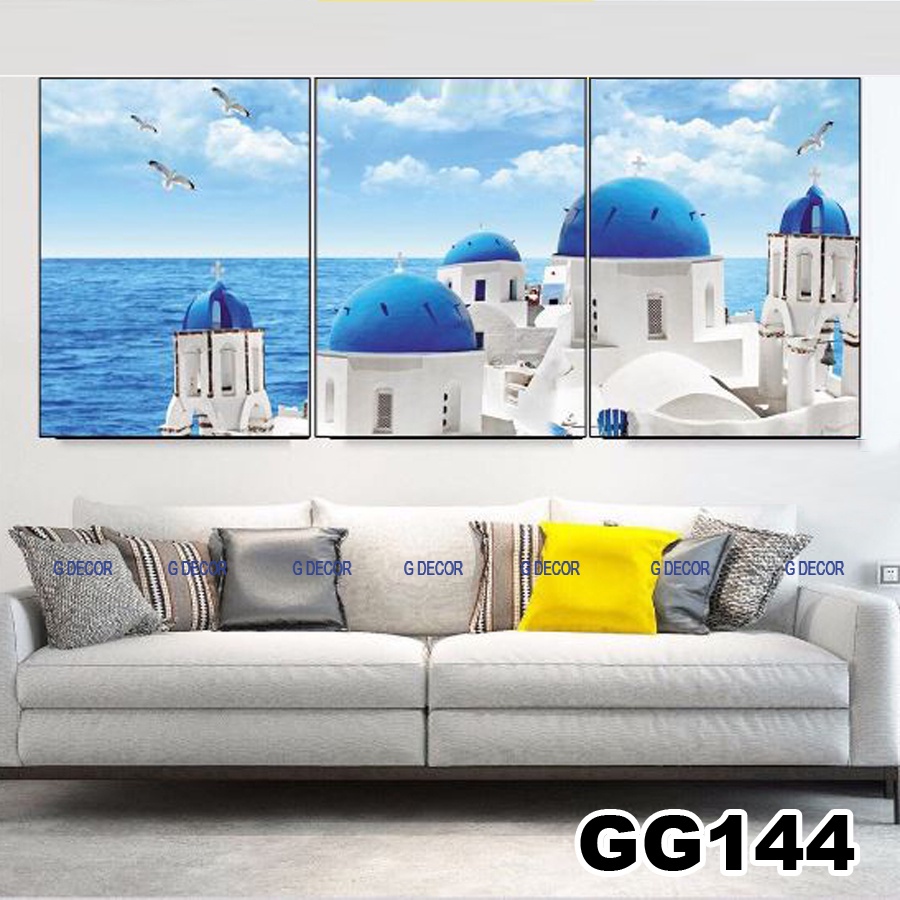 Tranh treo tường canvas khung gỗ 3 bức phong cách hiện đại Bắc Âu tranh phong cảnh trang trí phòng khách phòng ngủ 94