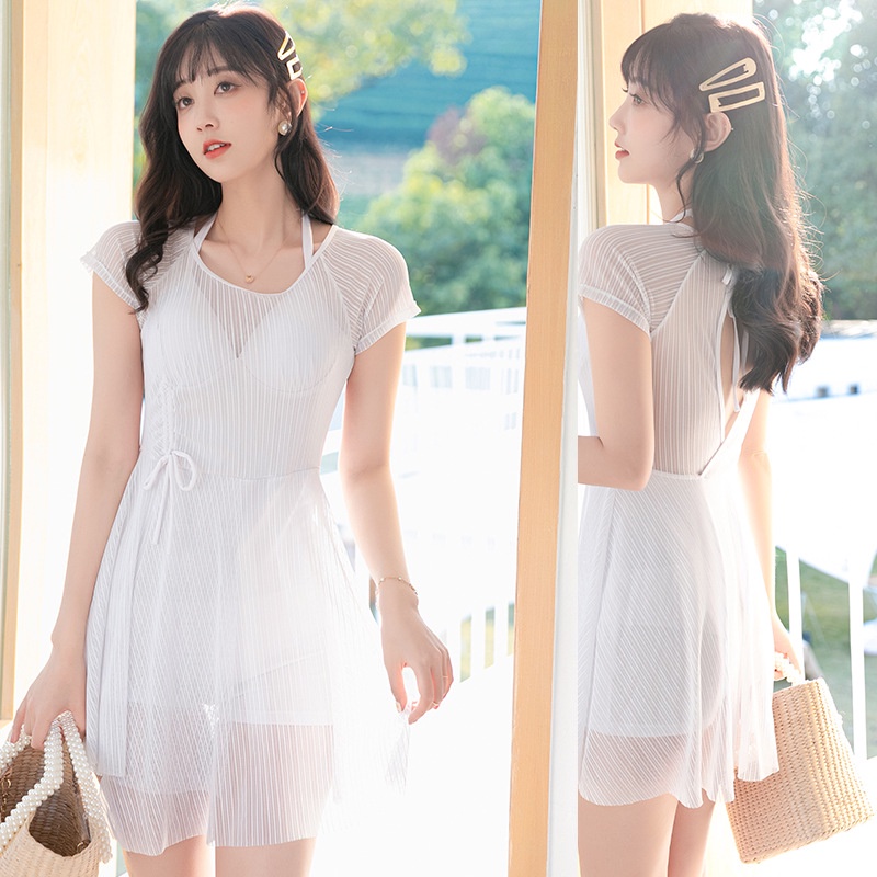 Bộ Đồ Bơi Lưng Cao Hở Lưng Màu Sắc Trơn Phong Cách Hàn Quốc Dành Cho Nữ