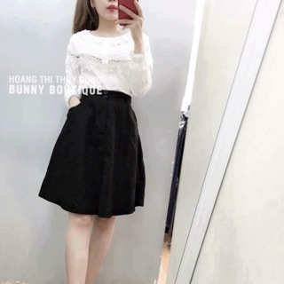 áo trắng ren lỗ tay dài tiểu thư.