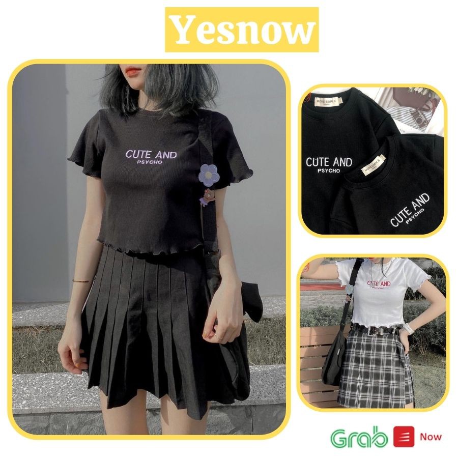 [Mã 11FASHIONSALE1 giảm 10K đơn 50K] Áo croptop thun gân viền bèo Cute and psycho, áo croptop phong cách nữ tính