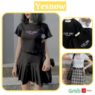 Áo croptop thun gân viền bèo Cute and psycho, áo croptop phong cách nữ tính