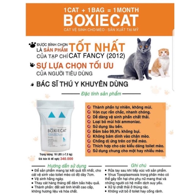 Cát vệ sinh cho mèo BOXIE 7.2kg