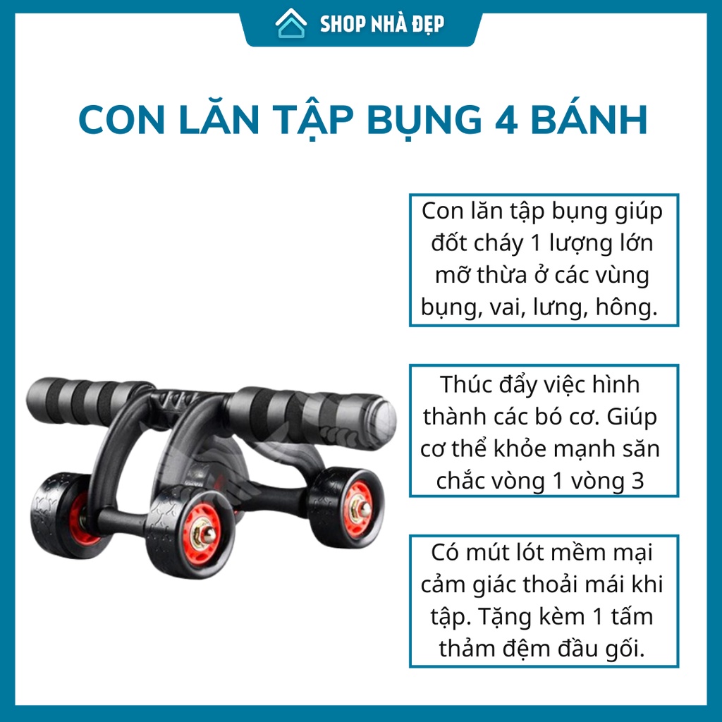 Con lăn tập bụng – Con lăn 4 bánh tay cầm có lót êm ái | Nhà Đẹp – Gia Dụng Tiện Ích