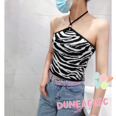 DUNEA Áo Hai Dây Họa Tiết Sọc Caro Thiết Kế Độc Đáo Quyến Rũ Cho Nữ