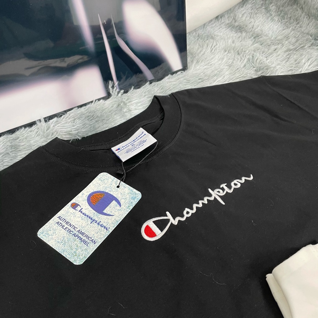 Áo thun CHAMPION ,Unisex nam nữ form rộng Oversize chất Cotton logo thêu mặt trước